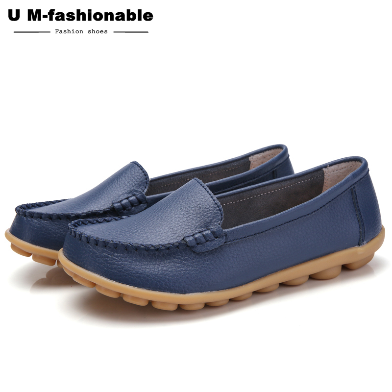 Woman Slip-on Loafers Women High Quality Split Leather Flats Women Plus Size 35-44