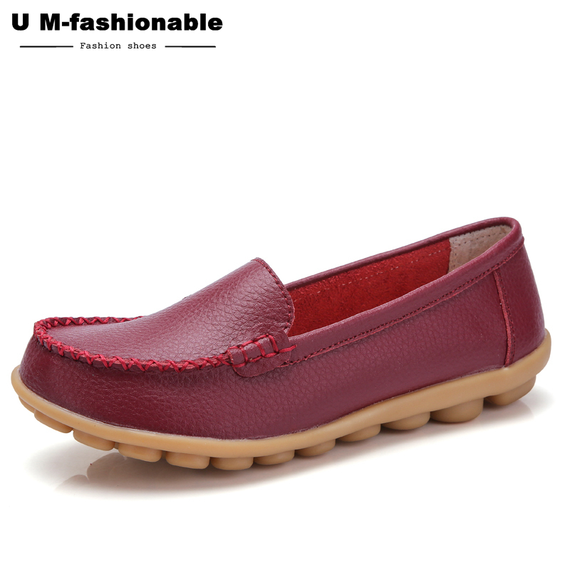 Woman Slip-on Loafers Women High Quality Split Leather Flats Women Plus Size 35-44