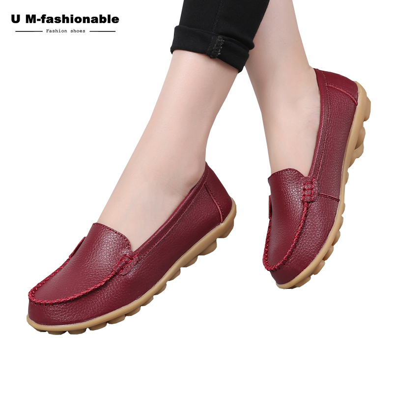Woman Slip-on Loafers Women High Quality Split Leather Flats Women Plus Size 35-44