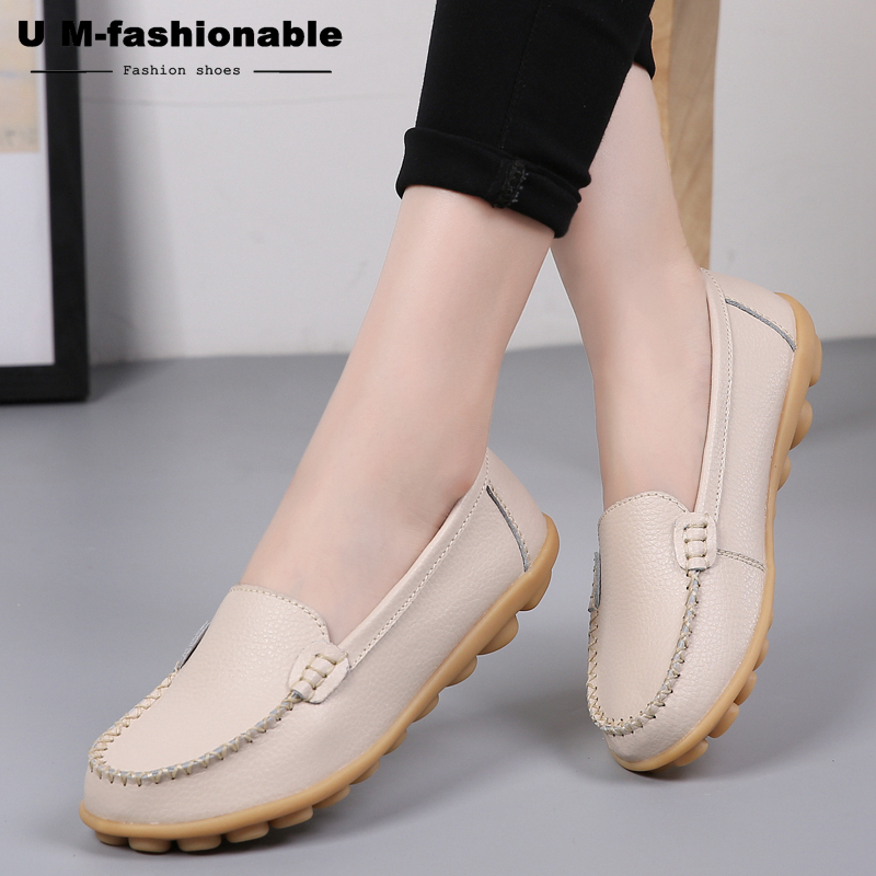Woman Slip-on Loafers Women High Quality Split Leather Flats Women Plus Size 35-44