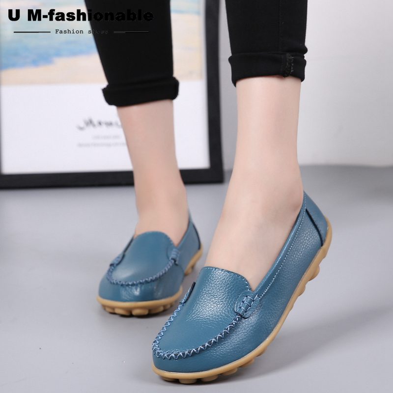 Woman Slip-on Loafers Women High Quality Split Leather Flats Women Plus Size 35-44