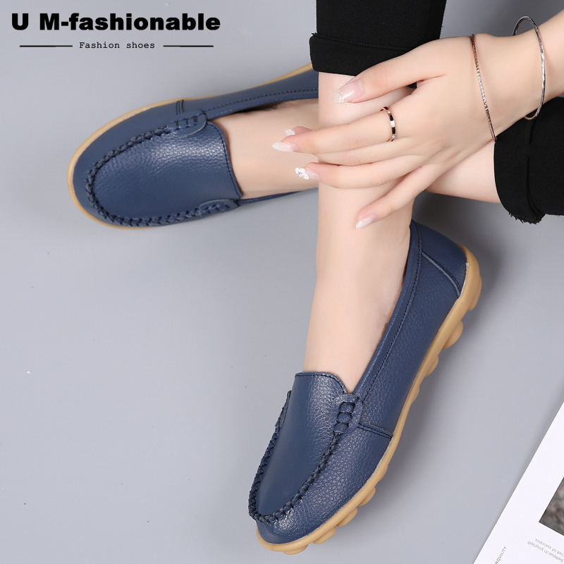 Woman Slip-on Loafers Women High Quality Split Leather Flats Women Plus Size 35-44