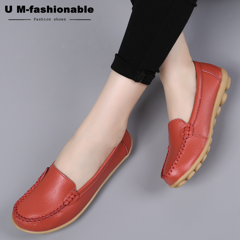 Woman Slip-on Loafers Women High Quality Split Leather Flats Women Plus Size 35-44