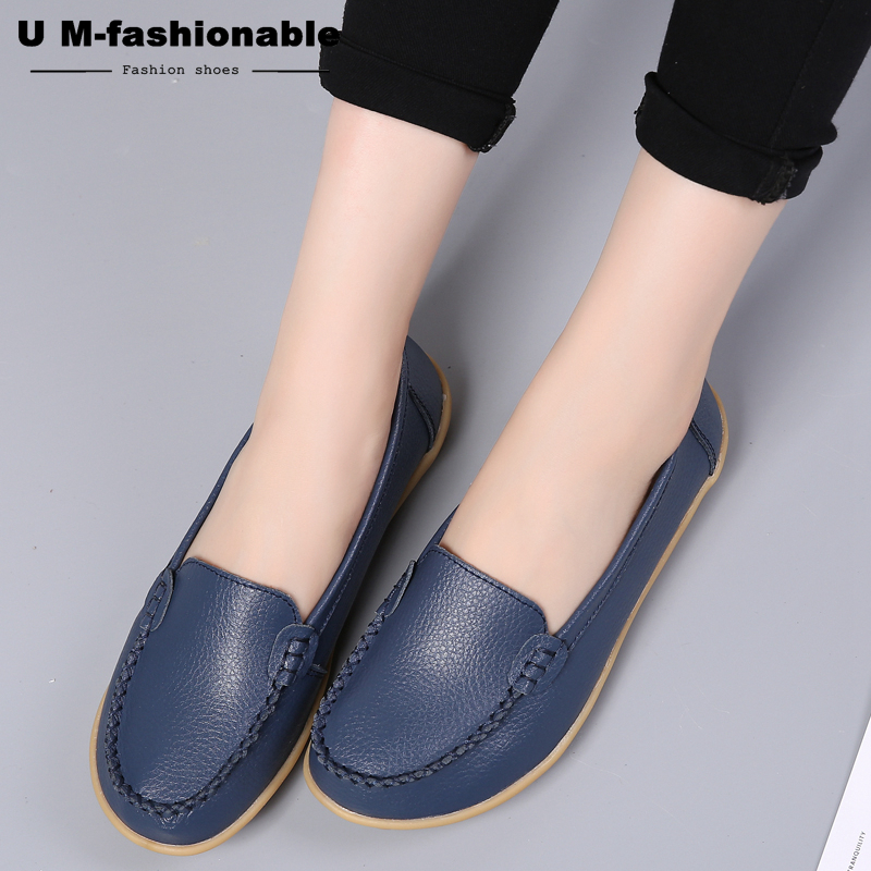 Woman Slip-on Loafers Women High Quality Split Leather Flats Women Plus Size 35-44