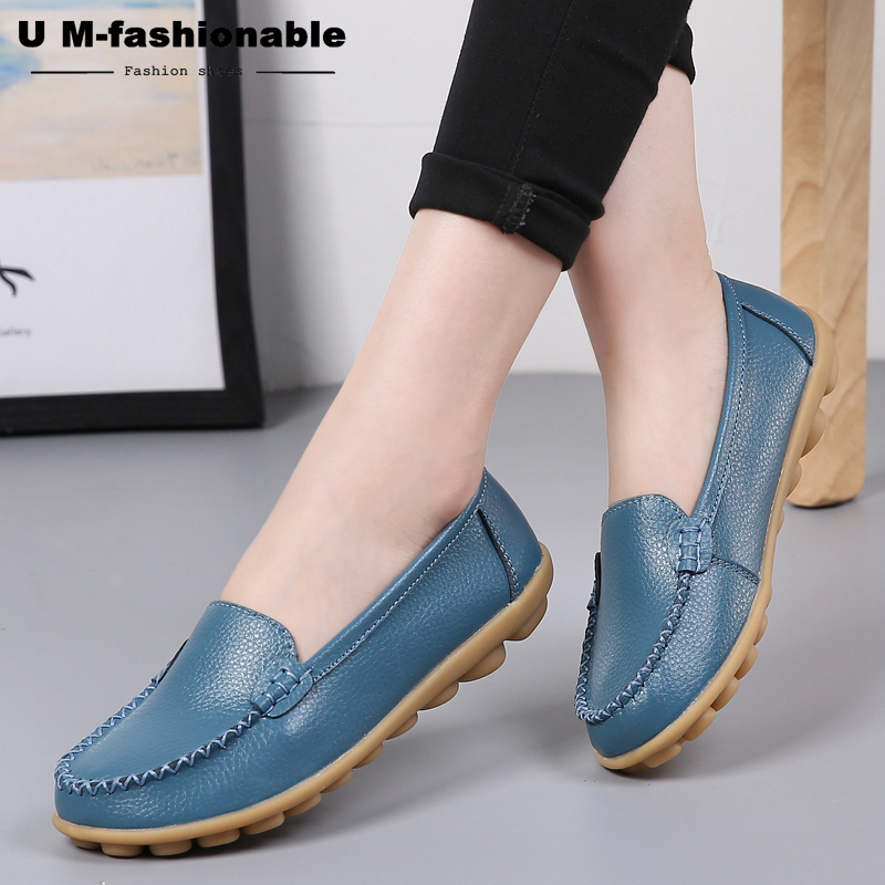 Woman Slip-on Loafers Women High Quality Split Leather Flats Women Plus Size 35-44