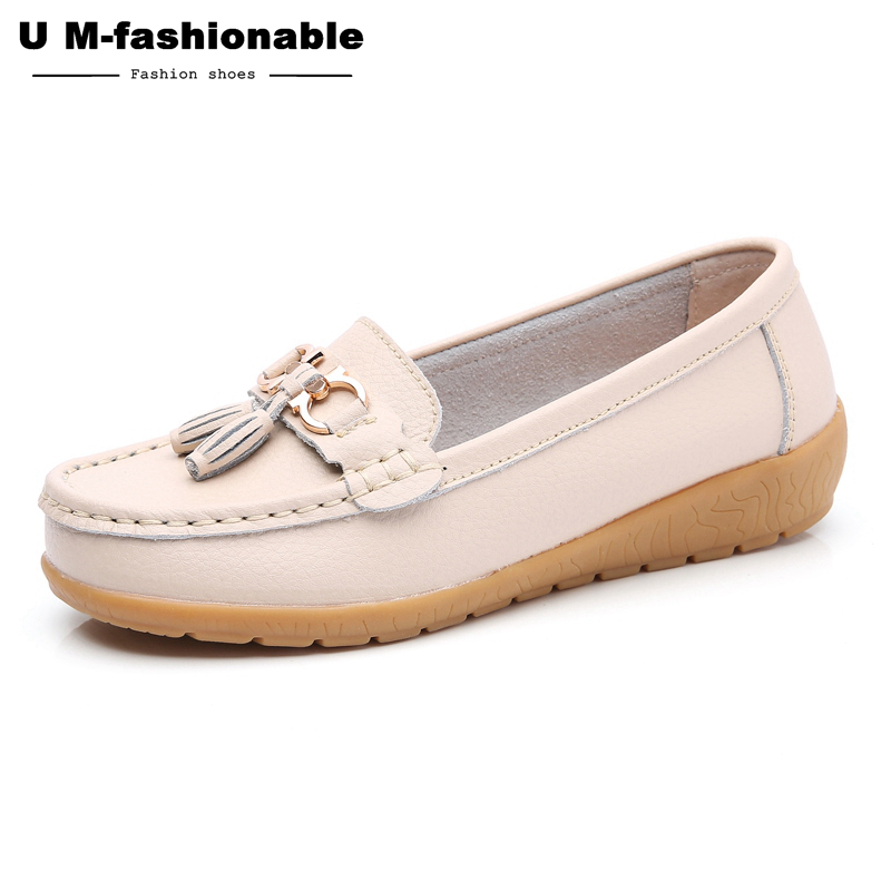 Women Comfy Boat Flats Split Leather Tassel Shoes Woman Slip On Boat Ballet Shoes Female Moccasins