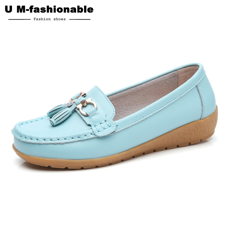 Women Comfy Boat Flats Split Leather Tassel Shoes Woman Slip On Boat Ballet Shoes Female Moccasins