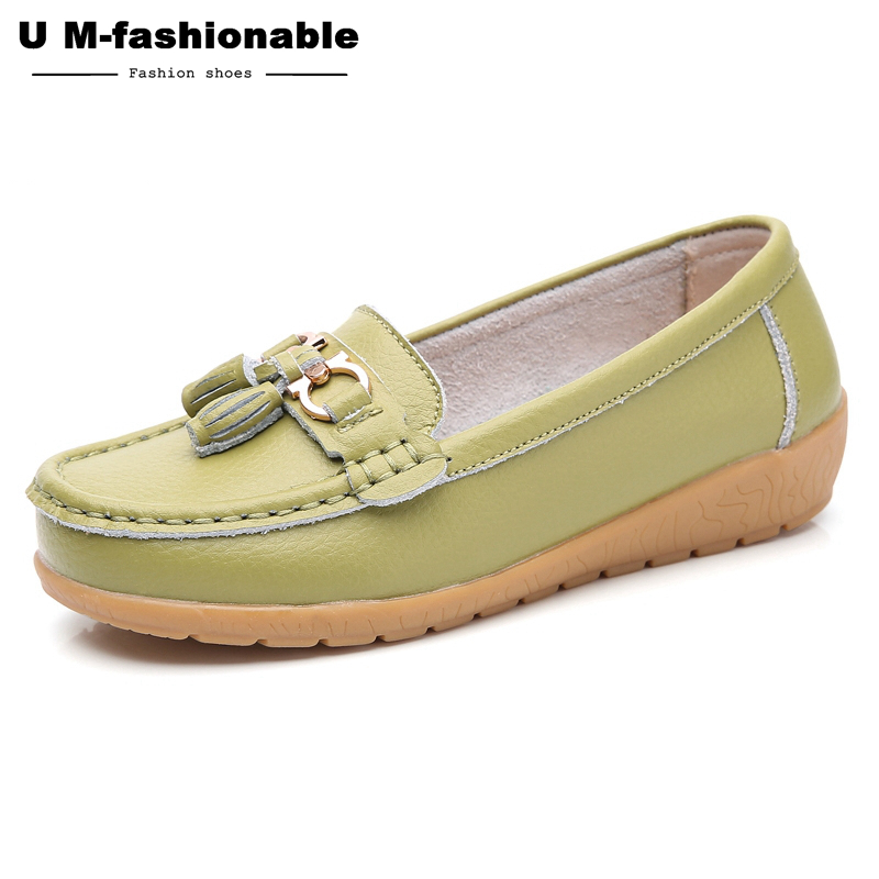 Women Comfy Boat Flats Split Leather Tassel Shoes Woman Slip On Boat Ballet Shoes Female Moccasins