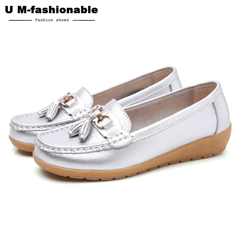 Women Comfy Boat Flats Split Leather Tassel Shoes Woman Slip On Boat Ballet Shoes Female Moccasins