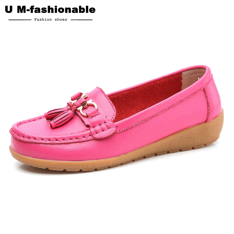 Women Comfy Boat Flats Split Leather Tassel Shoes Woman Slip On Boat Ballet Shoes Female Moccasins