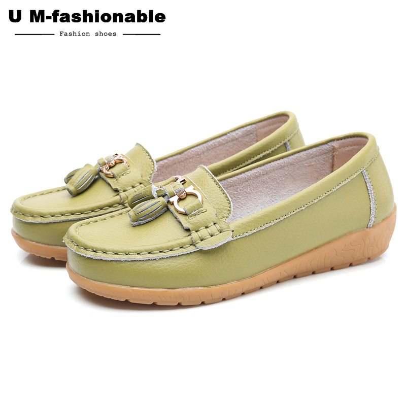 Women Comfy Boat Flats Split Leather Tassel Shoes Woman Slip On Boat Ballet Shoes Female Moccasins