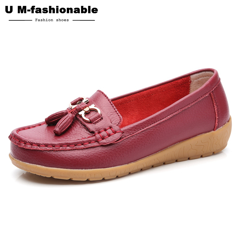Women Comfy Boat Flats Split Leather Tassel Shoes Woman Slip On Boat Ballet Shoes Female Moccasins