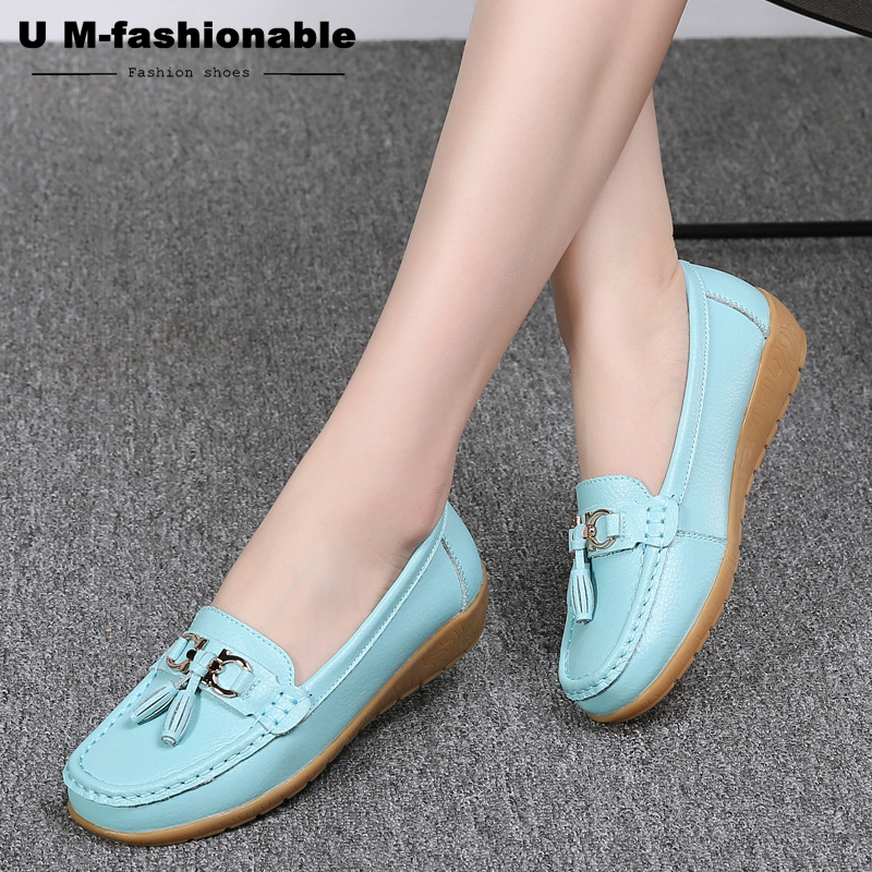 Women Comfy Boat Flats Split Leather Tassel Shoes Woman Slip On Boat Ballet Shoes Female Moccasins