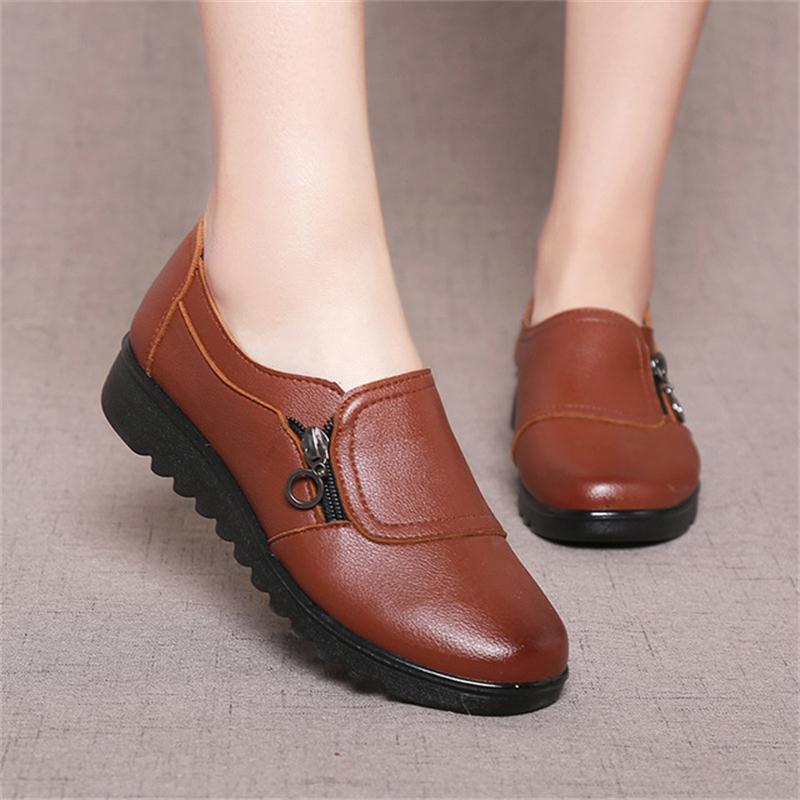 Women Leather Flats Shoes Woman Casual Non-Slip Shoes Female Handmade Soft Comfortable Shoes