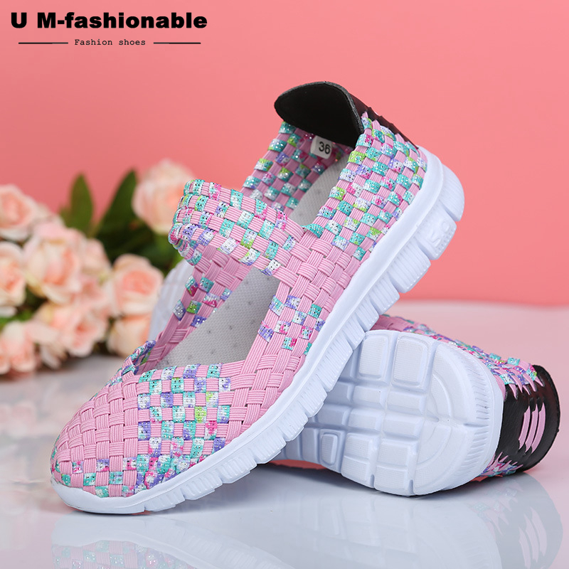 Women Flats Casual Sneakers Sandals Summer Breathable Comfortable Woven Shoes