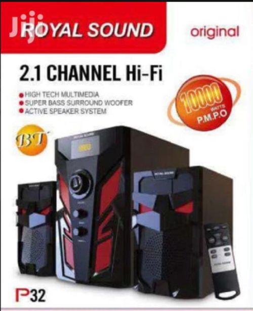 ROYAL SOUND  SPEAKER SYSTEM, BT/USB/SD/FM DIGITAL RADIO Black 10000W P.M.P.O 2.1 CHANNEL