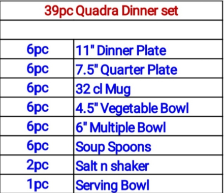 39 PIECES QUADRA DINNER SET