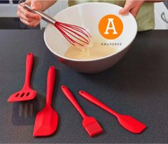 Non-stick pan silicone scraper 5 sets oil brush mixing spatula egg beater baking tool set RED 5 pieces