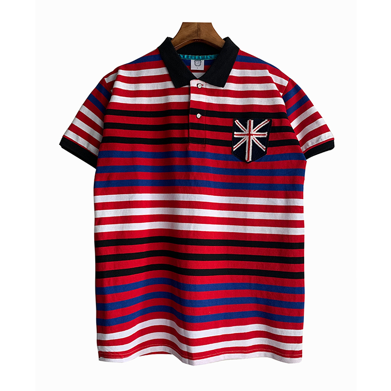 Fashion Men Shirt  Short-Sleeved Quality Men's Plain Polo T-shirt. Features Bold Horizontal Stripe Giving It A Vibrant And Modern Appeal. The solid Black Collar Provides A Contrasting Touch That Enha