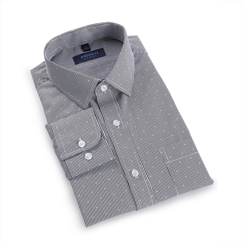 Aidailu Men's Official Shirt Professional Wear Casual Business Work Cotton Polka Long-sleeve Striped Pattern Non-Iron Dress Shirt With Front Pocketclothe