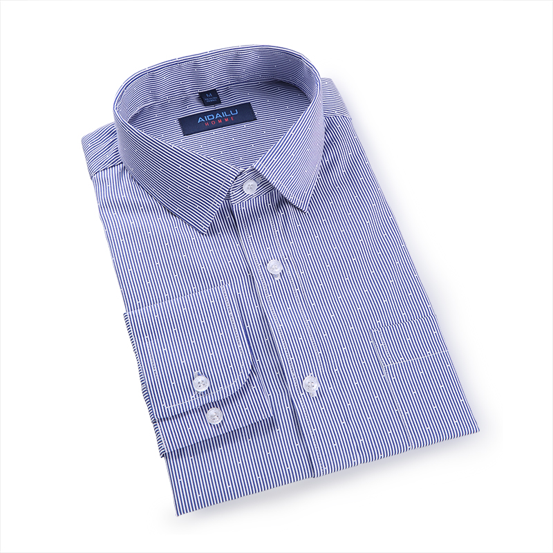 Aidailu Men's Official Shirt Professional Wear Casual Business Work Cotton Polka Long-sleeve Striped Pattern Non-Iron Dress Shirt With Front Pocketclothe