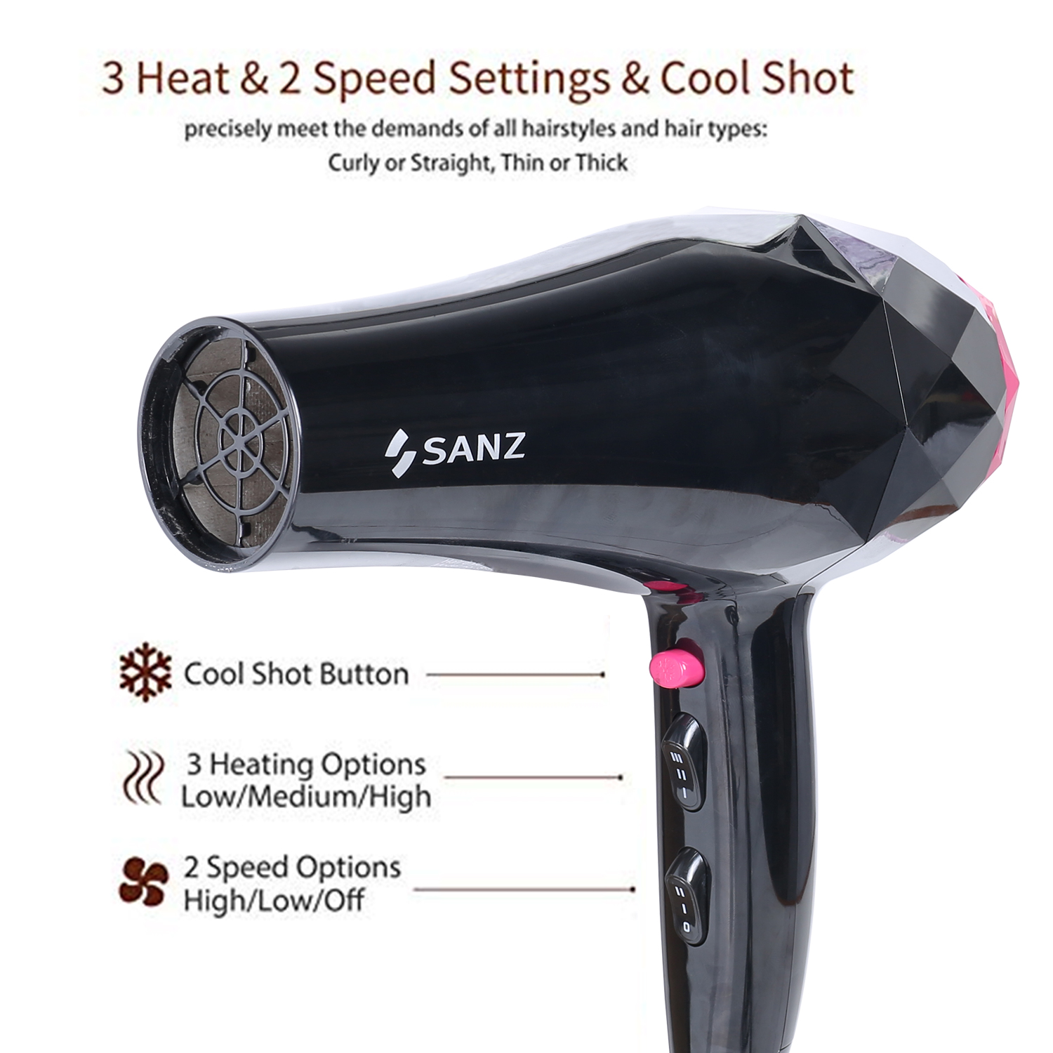 Achieve Salon-Quality Results With The SANZ 9010 Professional Hair Dryer Electric High-Power Salon Hair Blow Dry Does Not Hurt The Hair With Hot And Cold Air, A Must-have For Your Hair Care Ro