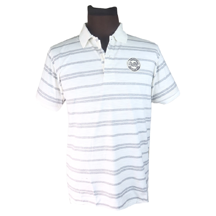 Men Shirt Casual Men’s Polo T-Shirt – White and Grey Stripe Pattern with Embroidery. Fabric Provides Comfort, Suitable For All-Day Wear, Whether You’re Hitting The Gym Or Enjoying A Weekend Gathering.