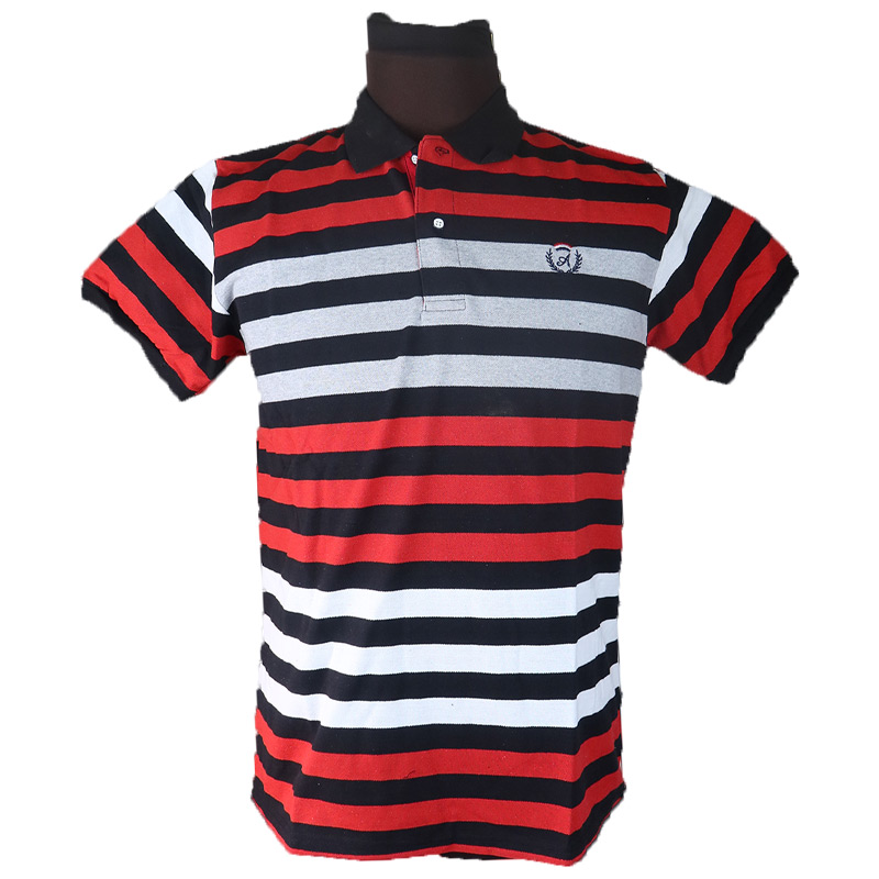 Men Shirt Wear Men Polo T-Shirts. Features Bold And Vibrant Horizontal Stripes In Red, Black, And White Ideal For Casual Outings, Sports Events, Or Relaxed Gatherings, It Pairs Perfectly With Jeans, S