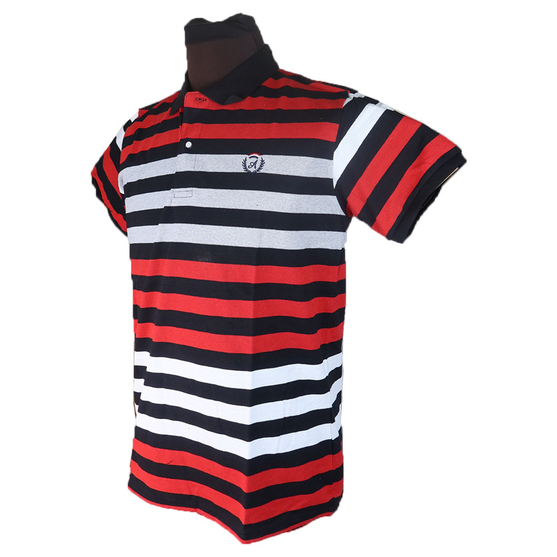 Men Shirt Wear Men Polo T-Shirts. Features Bold And Vibrant Horizontal Stripes In Red, Black, And White Ideal For Casual Outings, Sports Events, Or Relaxed Gatherings, It Pairs Perfectly With Jeans, S