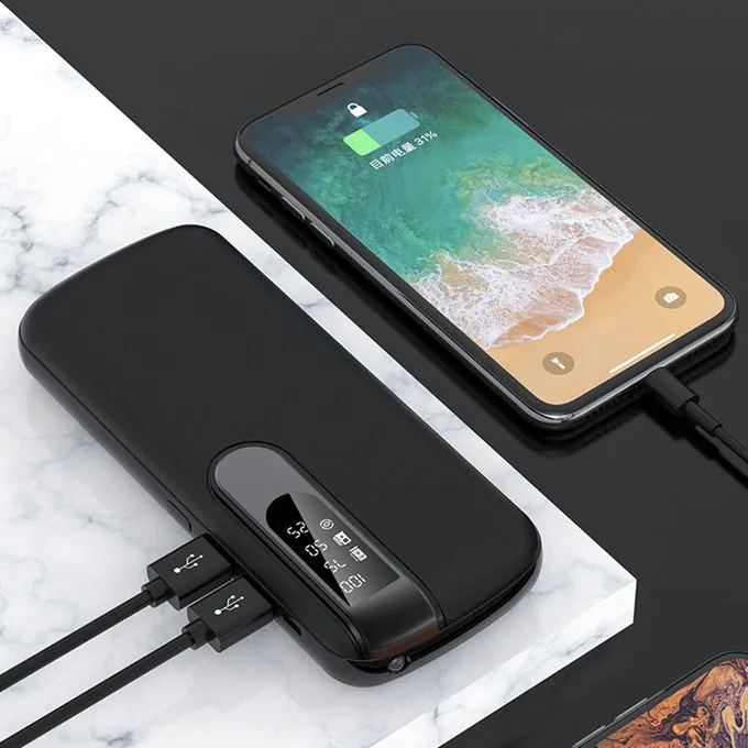 High-Capacity Portable 10000AH Power Bank With Digital Display. Featuring A High-Capacity Battery, Dual USB Outputs, And A Built-In Digital LED Display For Real-Time Battery Status, It’s Perfect For T