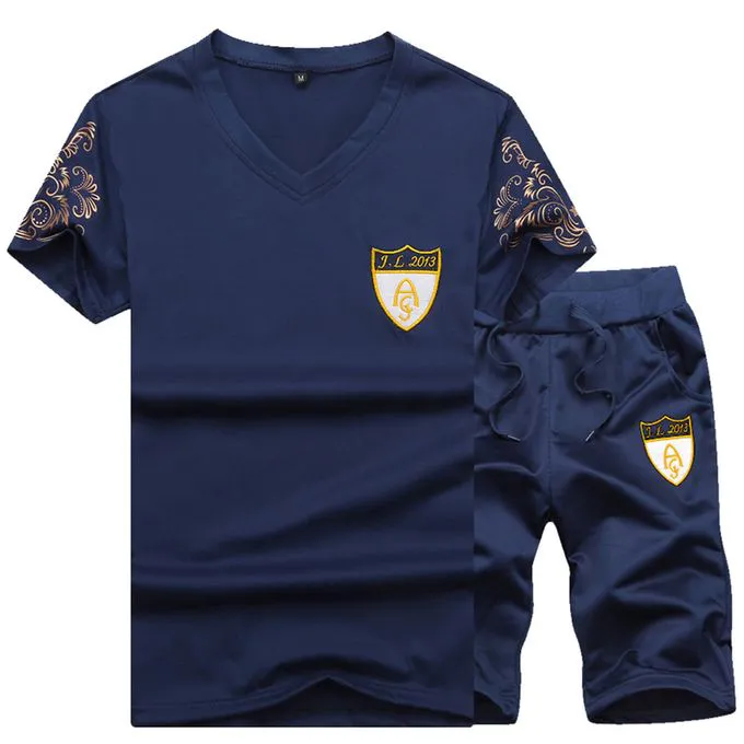 Fashion Men's  2 in 1 Casual Wear Short sleeve Short Set and Pant set in Navy Blue