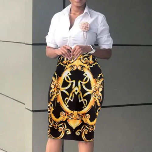 Fashion Women's Skirt Stretchy Bodycon Pencil Printed Casual  skirt