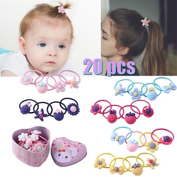 20pcs Cartoon Cute Elastic Hair Bands Kids Girls Rubber Bands w// Gift Box