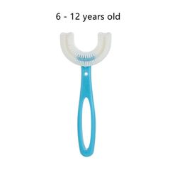Kids U-shaped toothbrush for 2 to 12 years old kids toys Toothbrush QSF baby toys toothbrushes healthy whitens teeth Protect teeth silicone Toys birthday gifts Soft toy baby stuff  Blue Middle