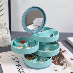 【Promotion】 Multilayer rotating jewelry box earrings storage box makeup mirror make up box hand ornaments rings earings earrings necklace bracelets necklaces ornaments rack del Blue 10cm*10cm*10cm
