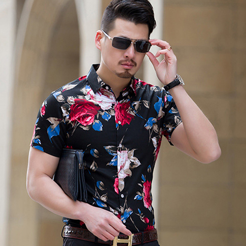 Summer 2019 fashion men&apos;s shirt short sleeve floral shirt men&apos;s size M-7XL