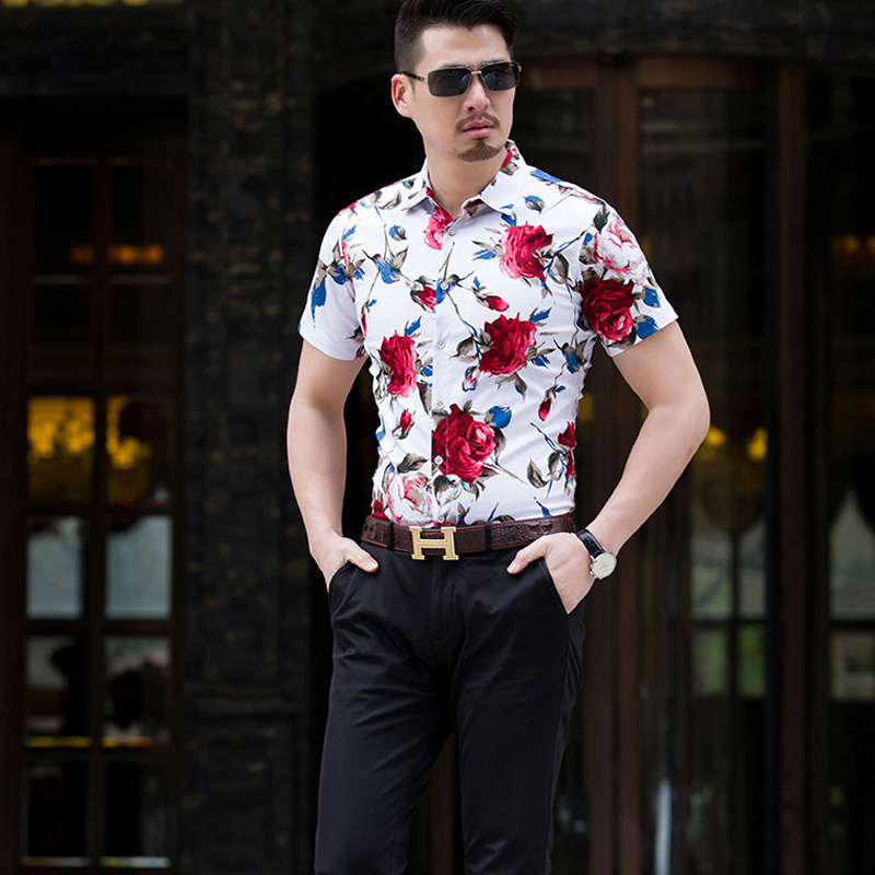 Summer 2019 fashion men&apos;s shirt short sleeve floral shirt men&apos;s size M-7XL