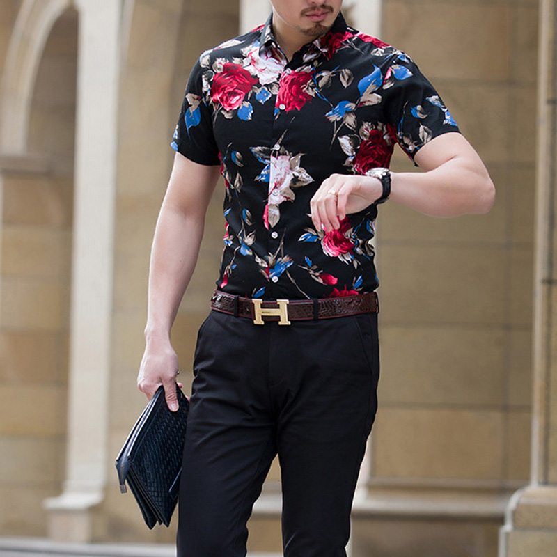 Summer 2019 fashion men&apos;s shirt short sleeve floral shirt men&apos;s size M-7XL