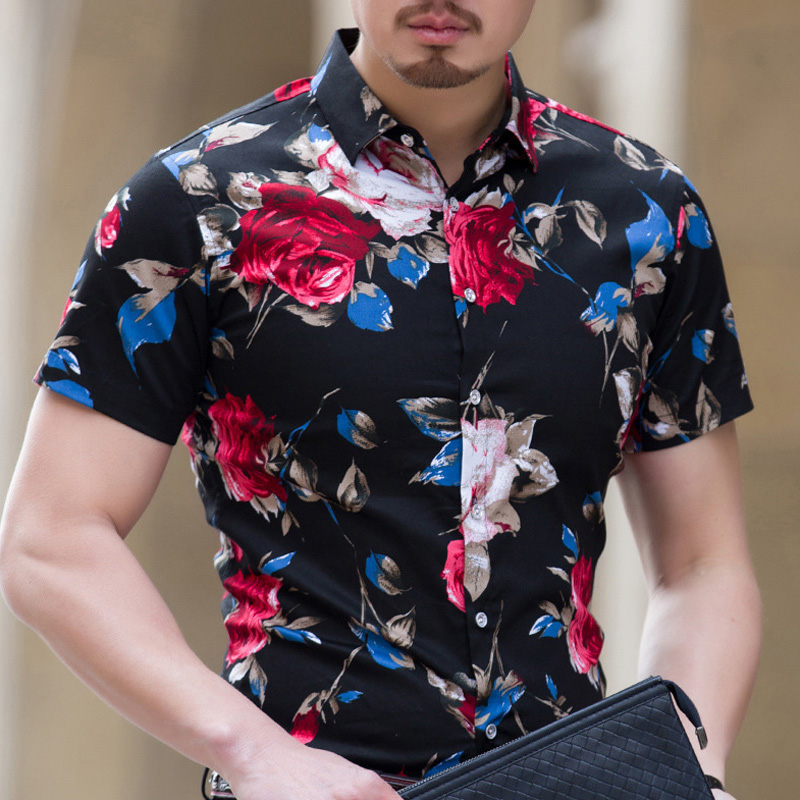 Summer 2019 fashion men&apos;s shirt short sleeve floral shirt men&apos;s size M-7XL