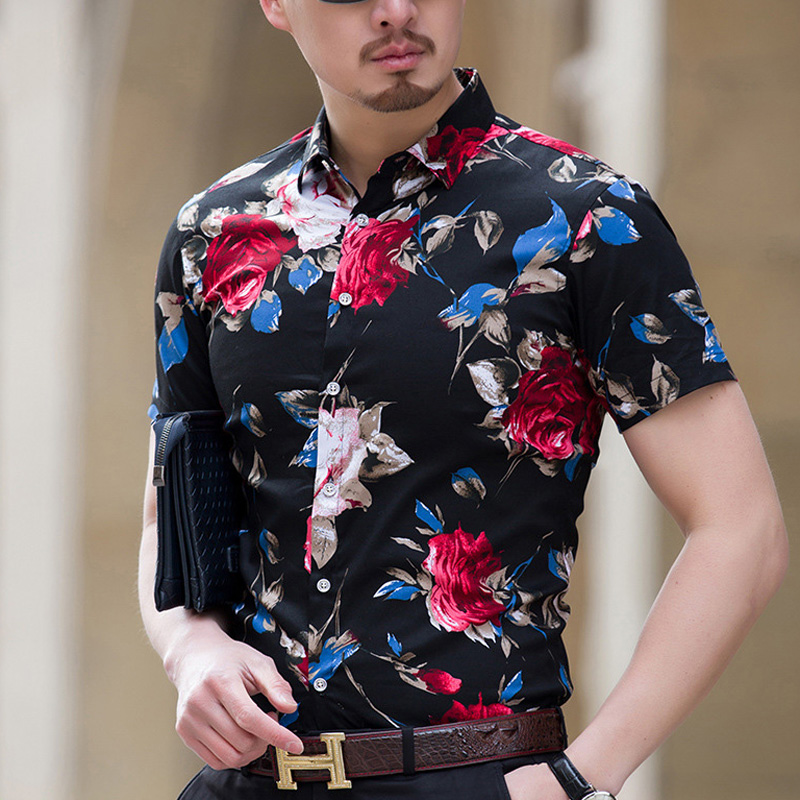 Summer 2019 fashion men&apos;s shirt short sleeve floral shirt men&apos;s size M-7XL
