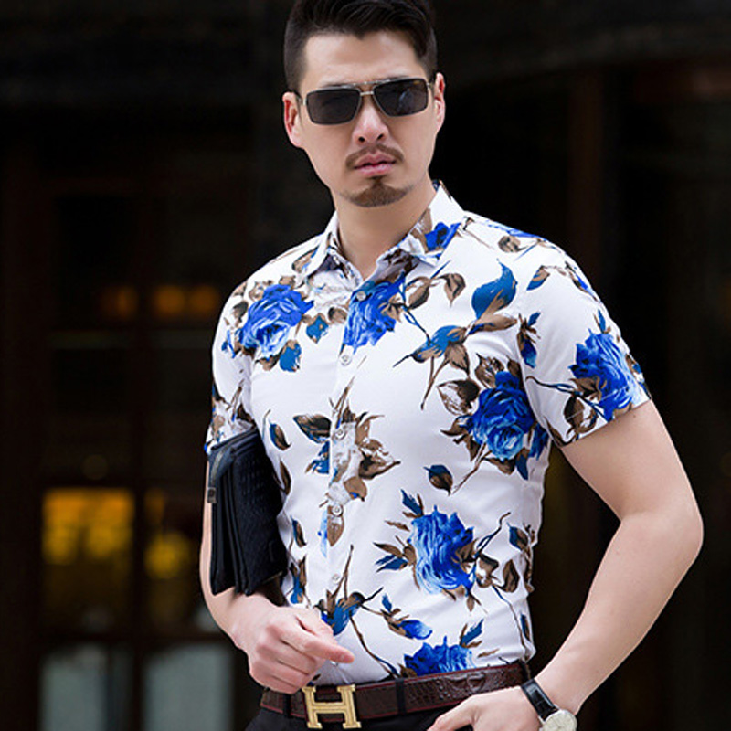 Summer 2019 fashion men&apos;s shirt short sleeve floral shirt men&apos;s size M-7XL