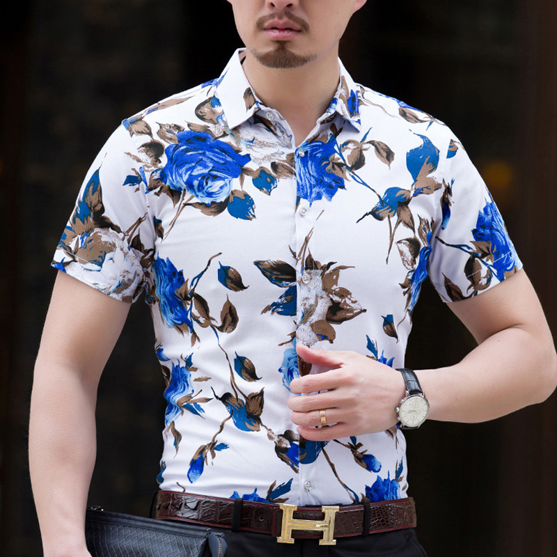 Summer 2019 fashion men&apos;s shirt short sleeve floral shirt men&apos;s size M-7XL