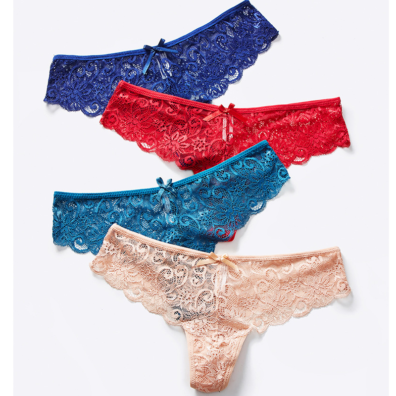Thong ladies sexy low-waisted T pants high-end transparent lace hollowed-out underwear