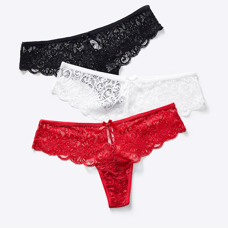 Thong ladies sexy low-waisted T pants high-end transparent lace hollowed-out underwear