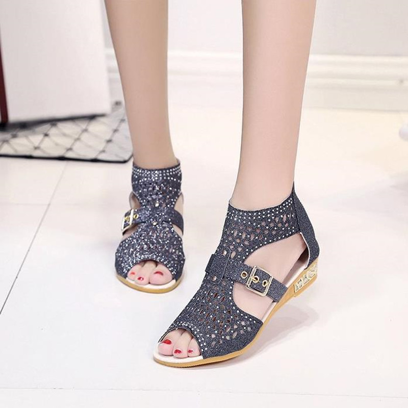 Sandals Women Sandals Ladies Open Toe Ankle Boots Sandal Woman Crystal Sandalias Bling Wedges Shoes