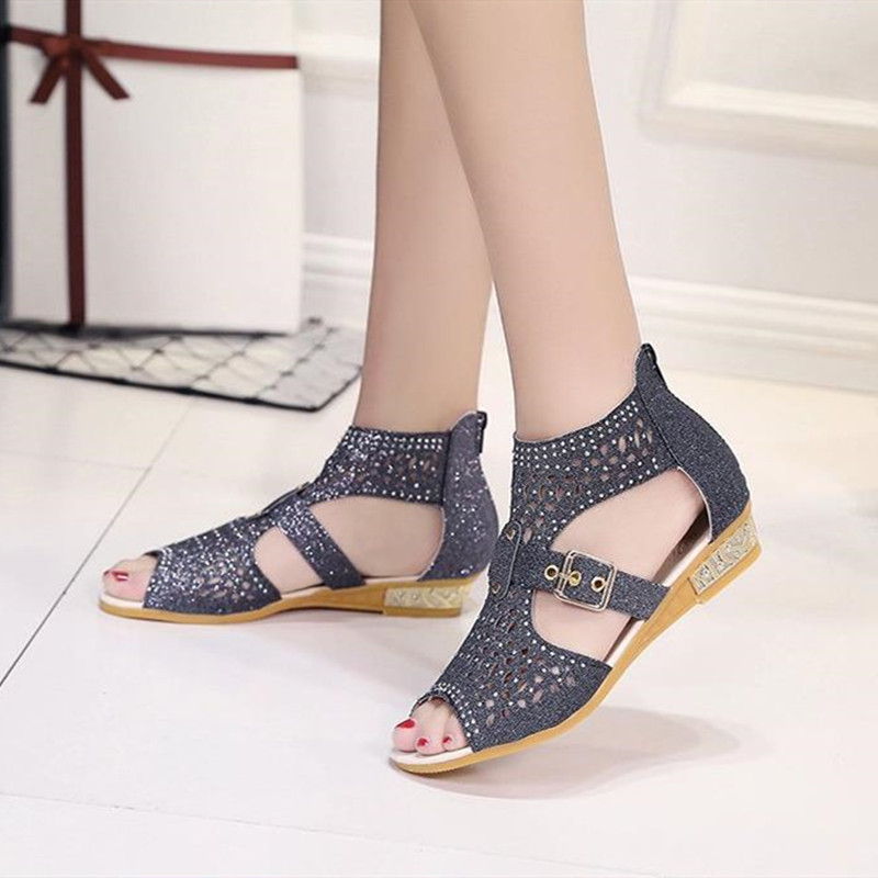 Sandals Women Sandals Ladies Open Toe Ankle Boots Sandal Woman Crystal Sandalias Bling Wedges Shoes