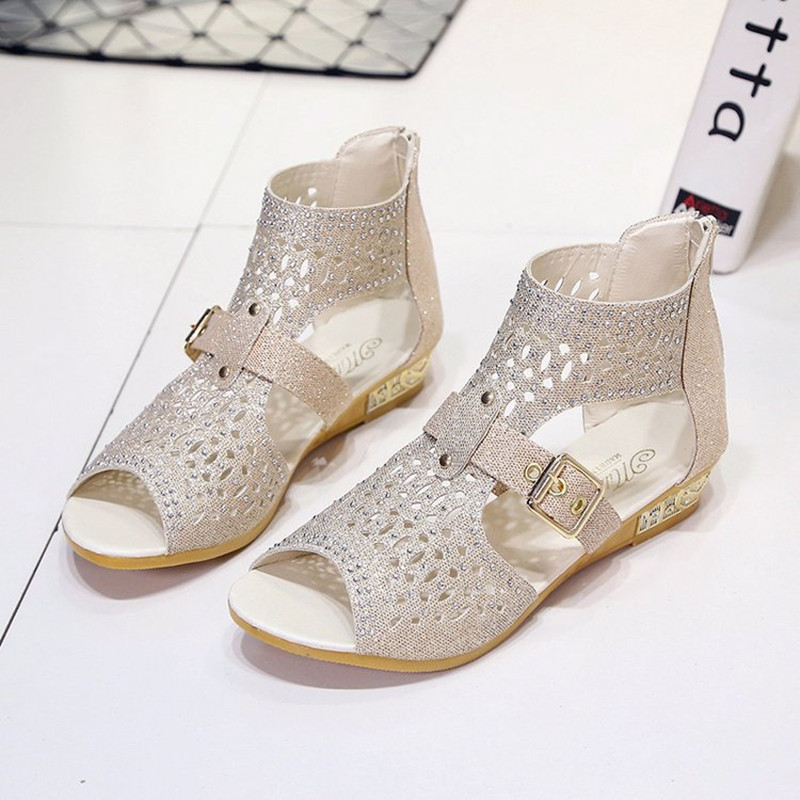 Sandals Women Sandals Ladies Open Toe Ankle Boots Sandal Woman Crystal Sandalias Bling Wedges Shoes