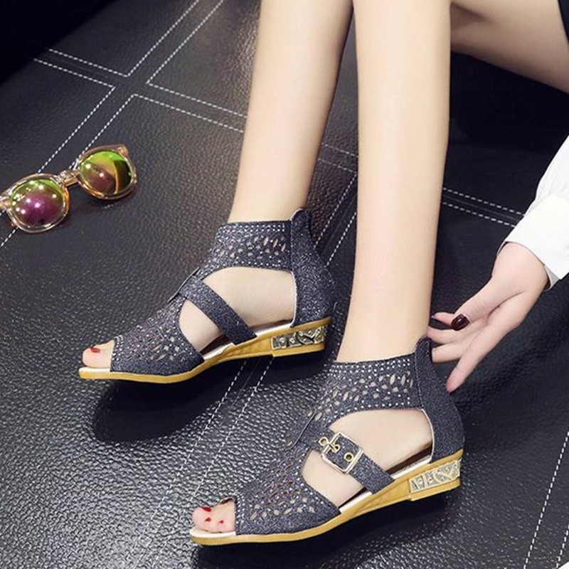 Sandals Women Sandals Ladies Open Toe Ankle Boots Sandal Woman Crystal Sandalias Bling Wedges Shoes