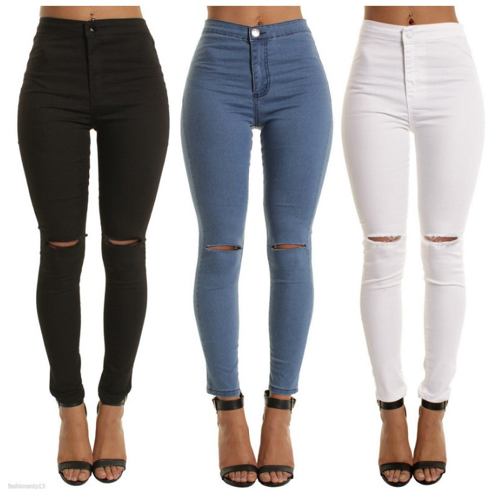 Trousers Women Trousers Ladies Elastic Jeans Women Show Thin Knees Pants With Holes Trousers