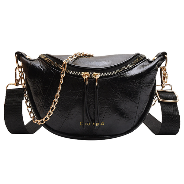 Fashion Double Zipper PU Leather Crossbody Bag Chest Bags Waist Bag for Women